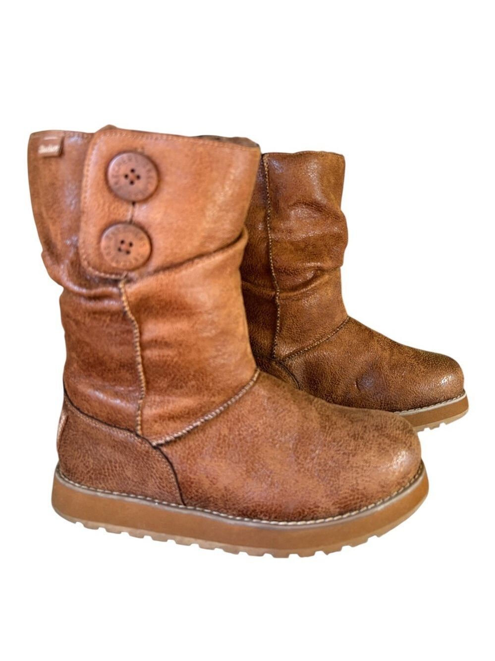 Skechers-NWOB Size 6 chestnut brown chunky Keepsakes Leatheresque Boots. New!